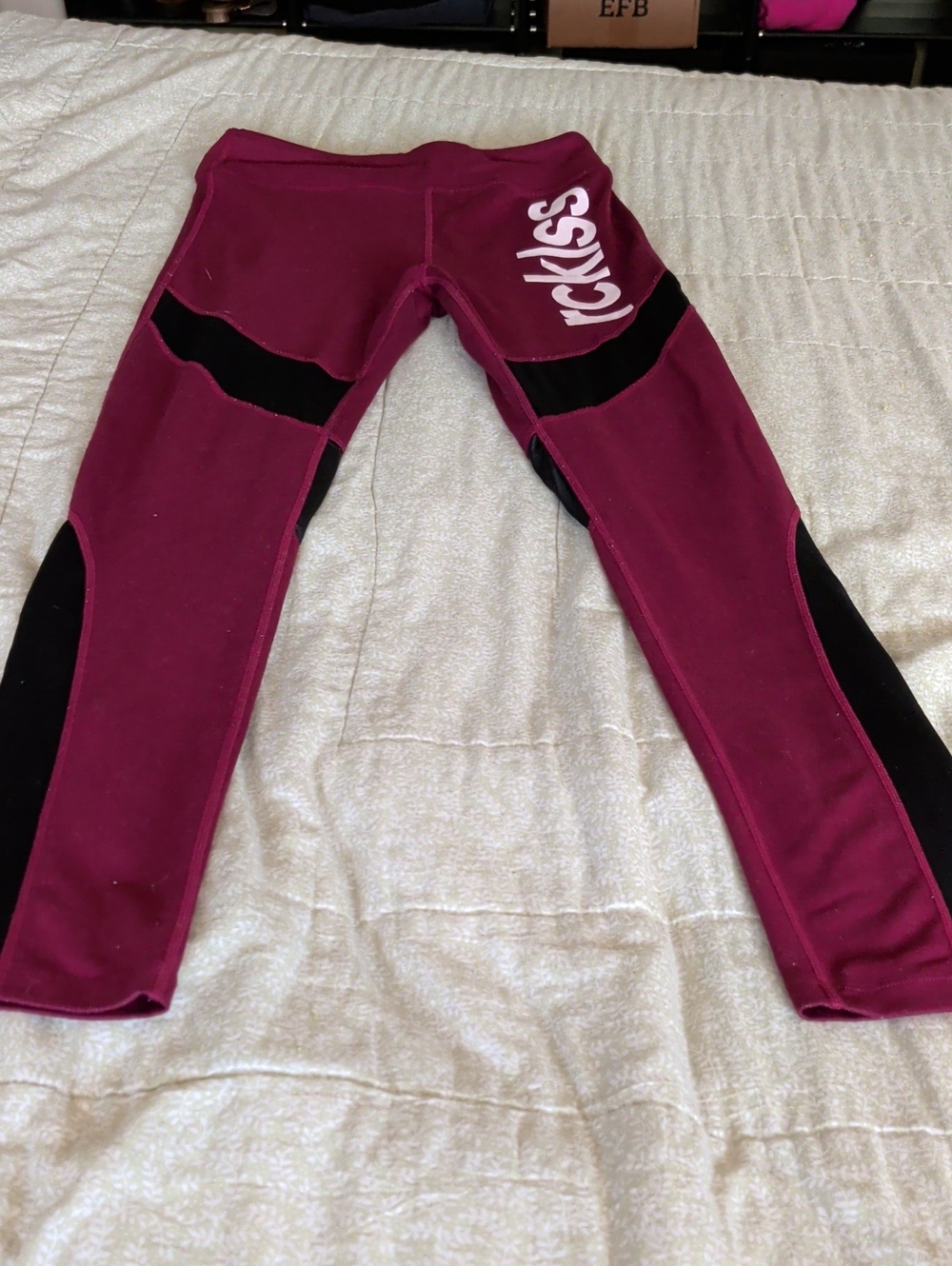 Women's Burgundy Athletic Leggings with Black Panels
